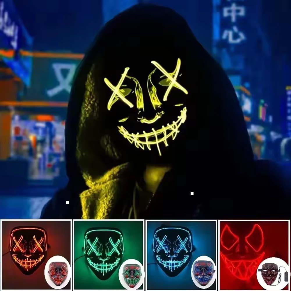 Led Purge Mask Halloween - ワイヤレスネオンLEDマスク、暗闇で光るコスプレ用ホラーマスク、ハロウィーン仮装パーティー用マスク、光る面白い仮装用マスク。
