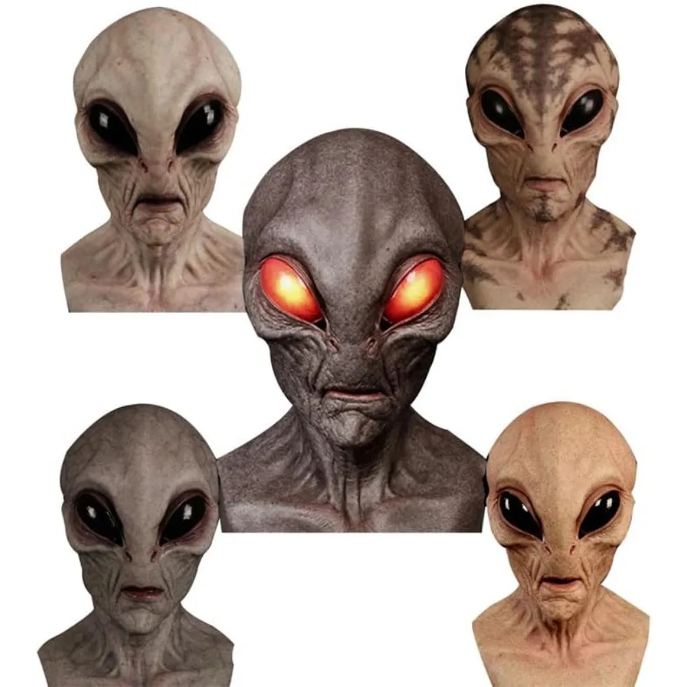 Latex Alien Mask Realistic - 大人気！ハロウィーン用エイリアンマスク。大人用、全身を覆うラテックス製で、リアルな怖いハロウィーンマスク。