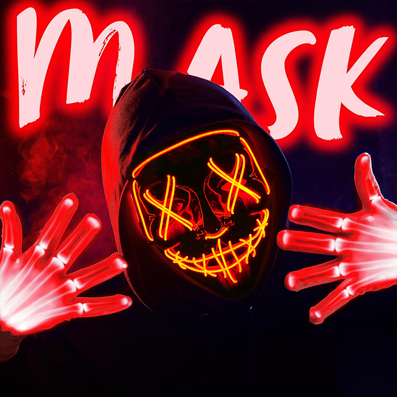Led Purge Mask Halloween - 2026 ワイヤレスカラフルネオンライトパーティーマスク暗闇で光るホラーハロウィンパージマスク仮面舞踏会コスプレ装飾