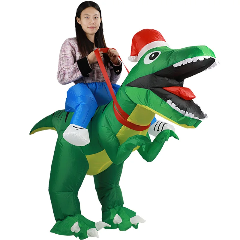 Inflatable Dinosaur Costume Adult - ティラノサウルス・レックスのクリスマス用インフレータブルコスチューム。恐竜に乗ったデザインで、かわいくて面白いクリスマスドラゴンのインフレータブル。ホリデーシーズンの楽しいイベントに最適。
