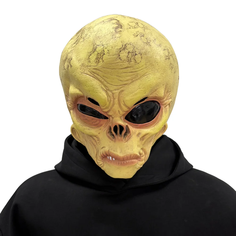 面白いエイリアンのドクロマスク。リアルな大きな目をしたUFO - Latex Alien Mask Realistic のレビューと価格
