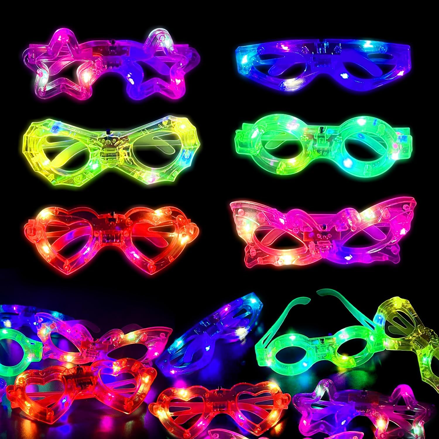 12個入り LEDライトアップメガネ、暗闇で光るパーティーグ - Glow In The Dark Party Glasses のレビューと価格