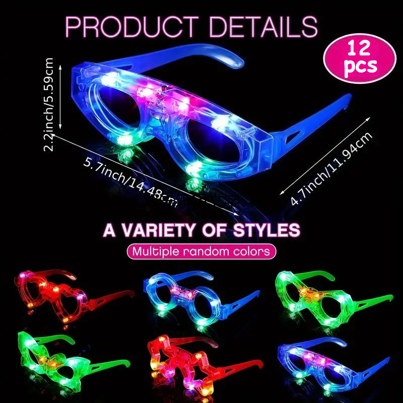 12個入り LEDライトアップメガネ、暗闇で光るパーティーグ - Glow In The Dark Party Glasses のレビューと価格