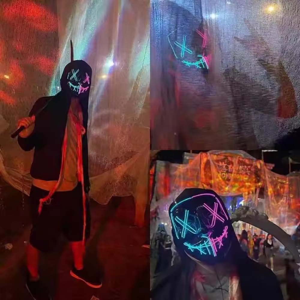 ワイヤレスネオンLEDマスク、暗闇で光るコスプレ用ホラーマス - Led Purge Mask Halloween のレビューと価格